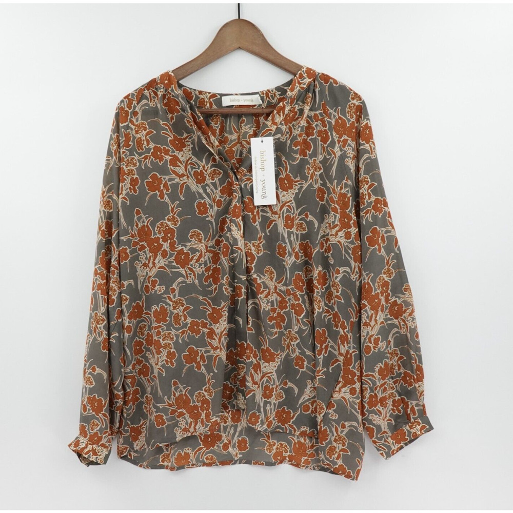 Womens Floral‎ Shirt Size Medium Gray Modest Workwear Career